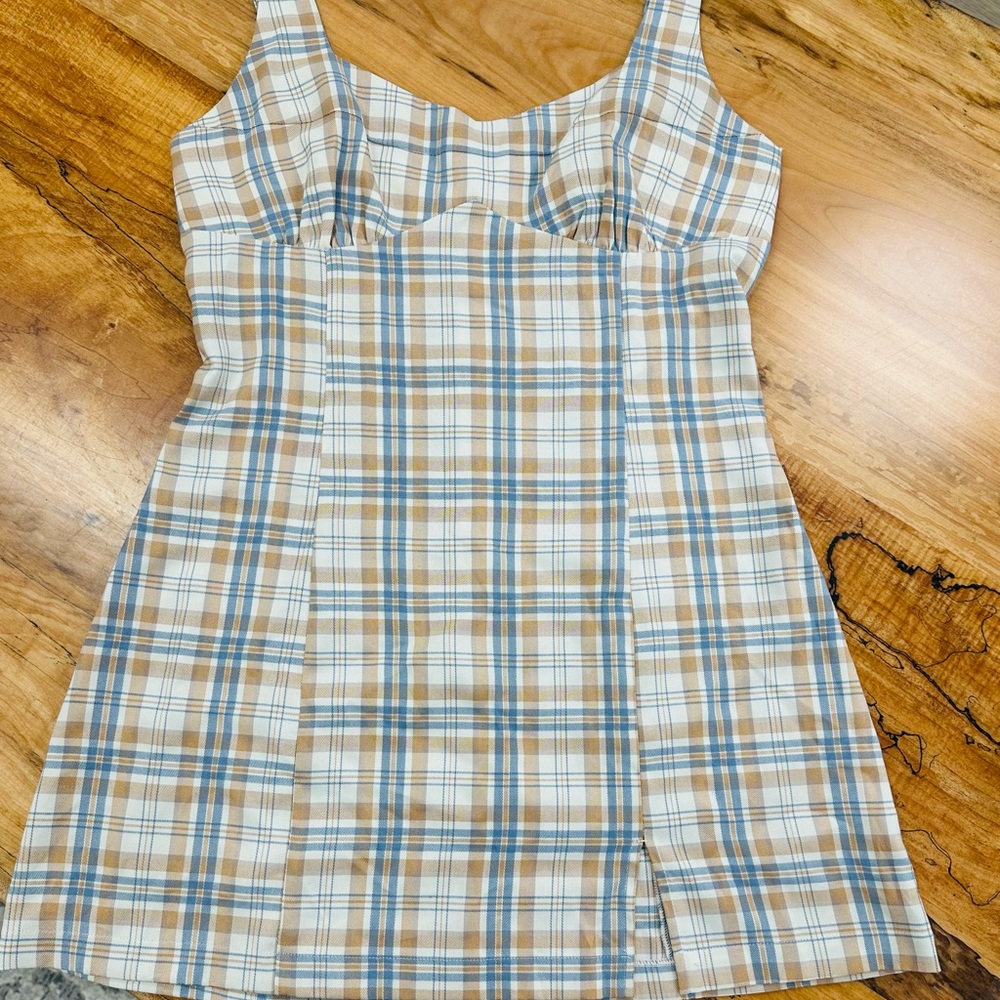 Women's La Hearts Blue and Tan Checkered Dress Size Large (T1)